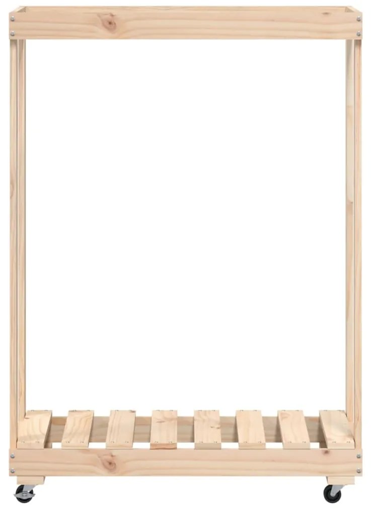 Suporte de lenha c/ rodas 76,5x40x108 cm pinho maciço
