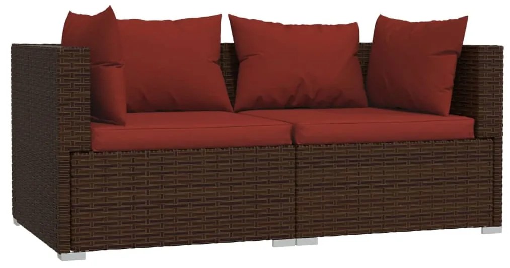 3 pcs conjunto lounge jardim c/ almofadões vime PE castanho