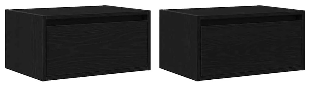 Mesas de cabeceira de parede com luzes LED 2 pcs carvalho preto