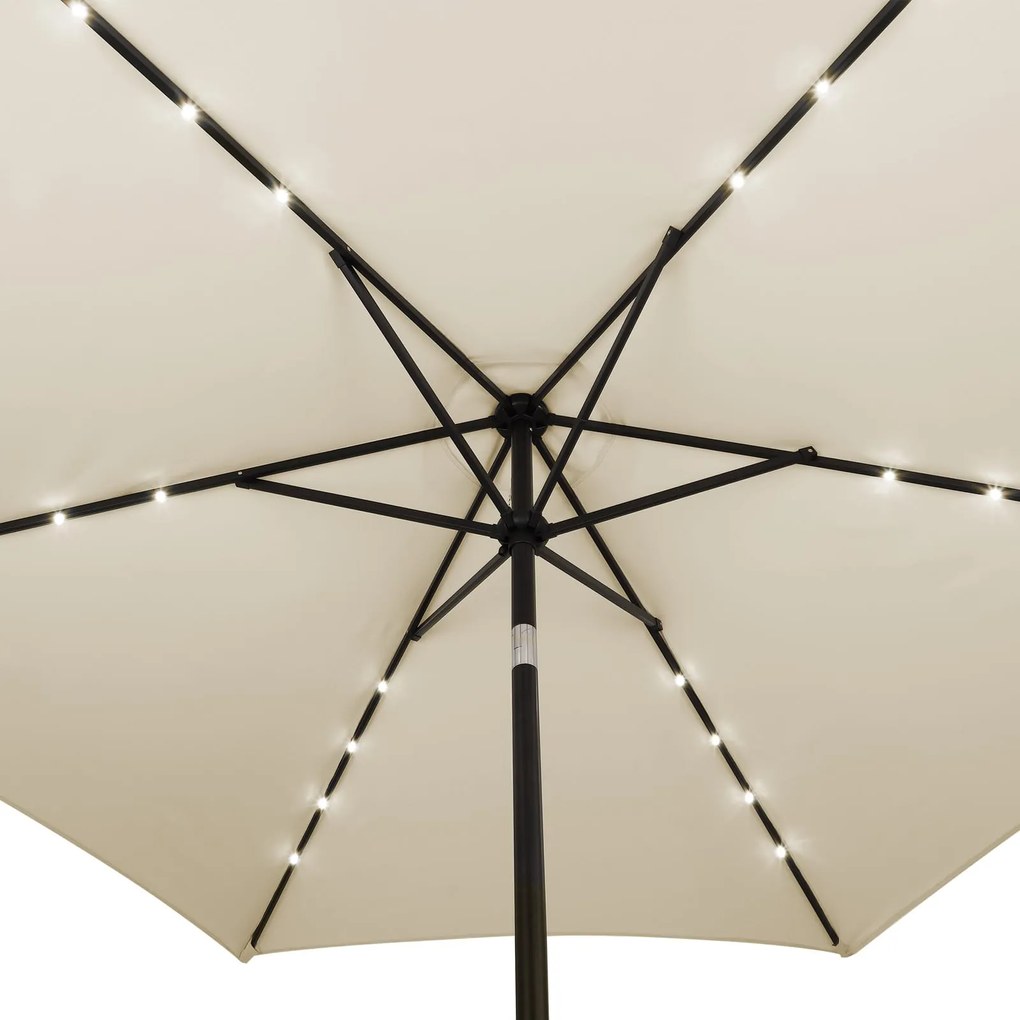 Guarda-sol solar LED Miami alumínio Ø270 cm proteção UV 80+ bege