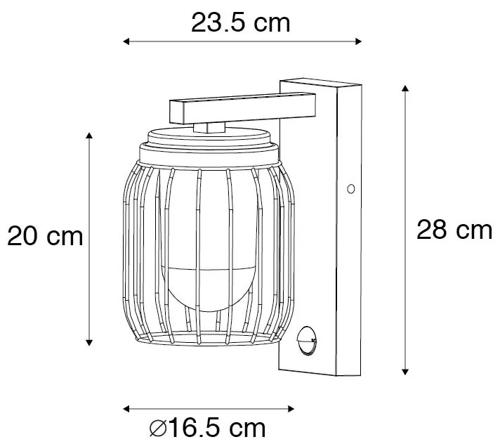 Candeeiro de parede exterior moderno preto IP44 com sensor de movimento - Luc Moderno