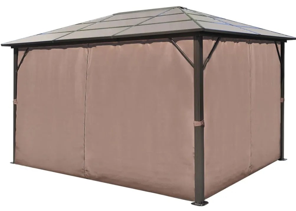 Gazebo com cortina 400 x 300 cm alumínio castanho