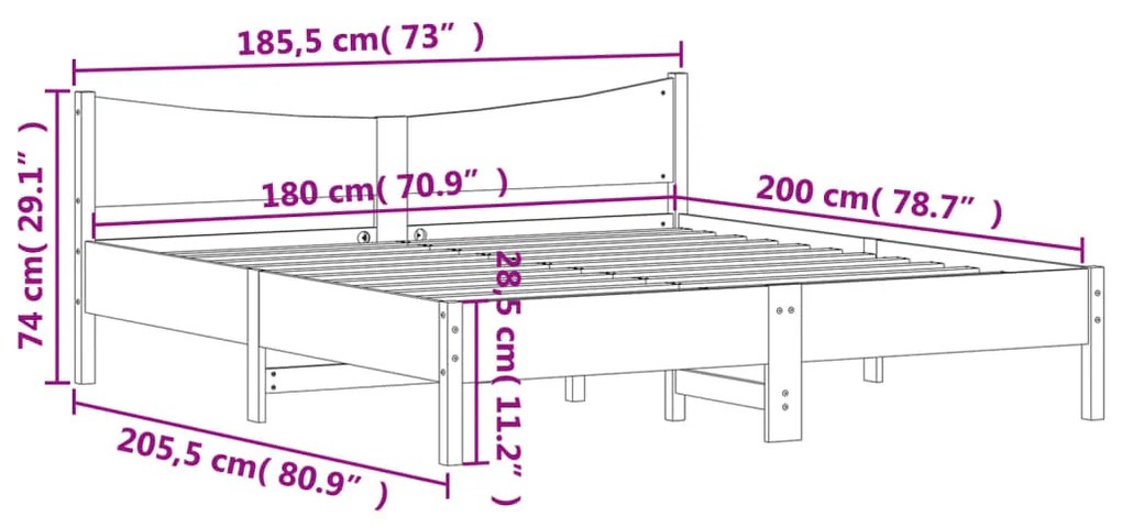 Cama sem colchão 180x200 cm madeira de pinho maciça branco