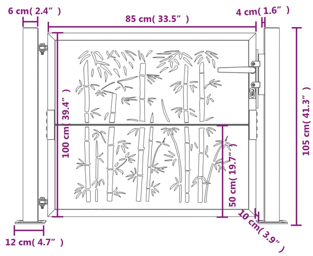 Portão de jardim 105x105 cm aço corten design bambu