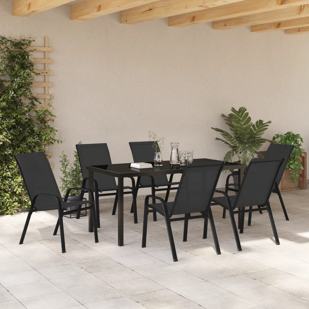 Conjunto de Jantar de Jardim vidaXL 7 Peças Preto Textilene e Aço