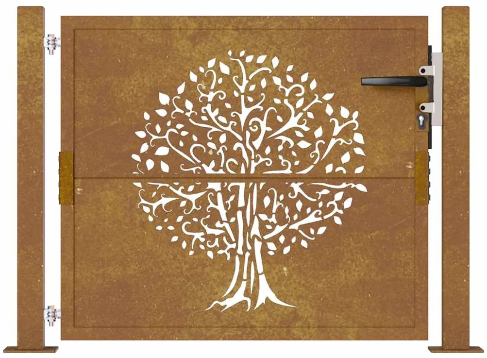 Portão de jardim 105x105 cm aço corten design árvore