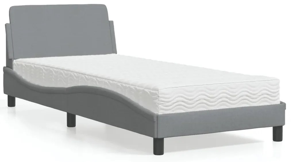 Cama com colchão 90x190 cm tecido cinzento-claro
