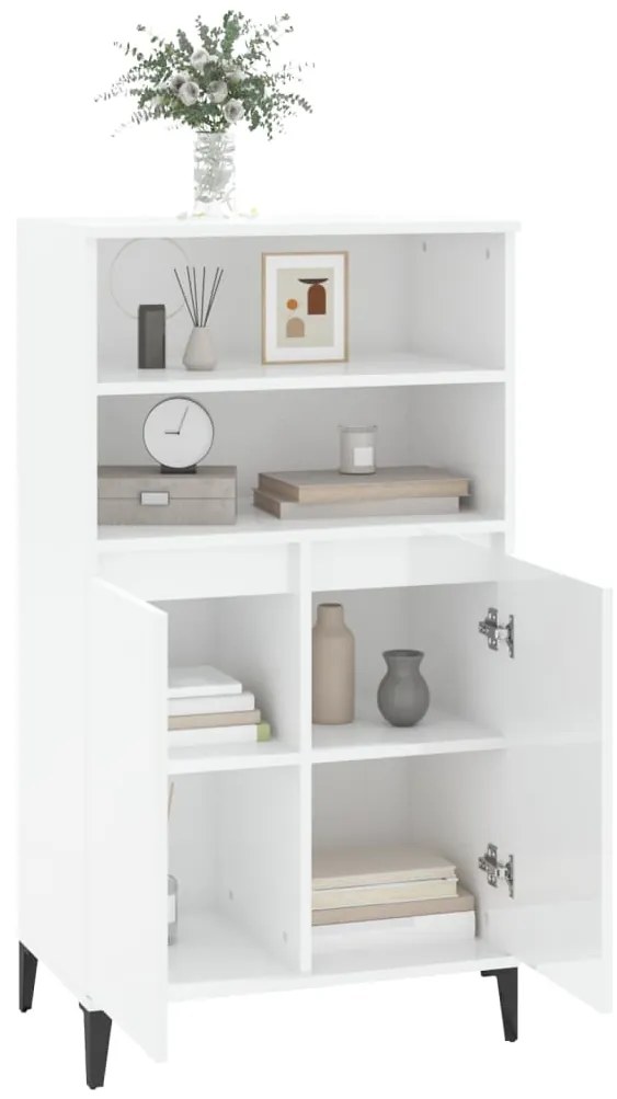 Aparador alto 60x36x110cm derivados de madeira branco brilhante