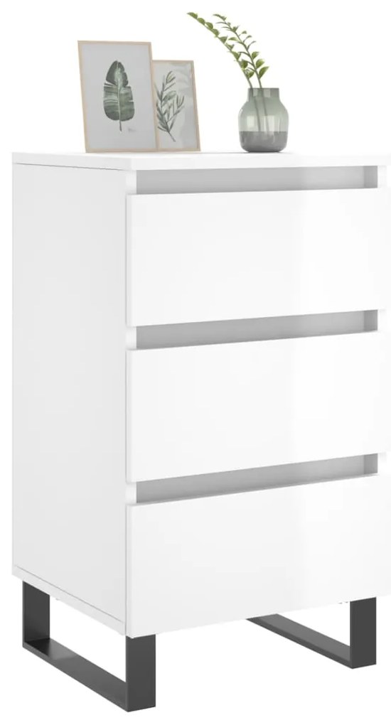Mesas cabeceira 2pcs 40x35x69cm deriv. madeira branco brilhante