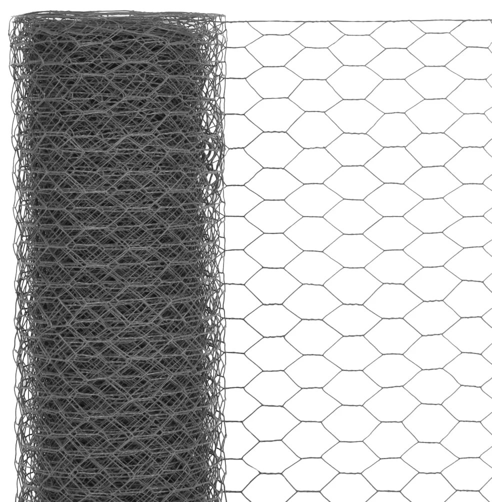 Cerca arame galinheiro 25x0,5m aço c/ revestimento PVC cinzento