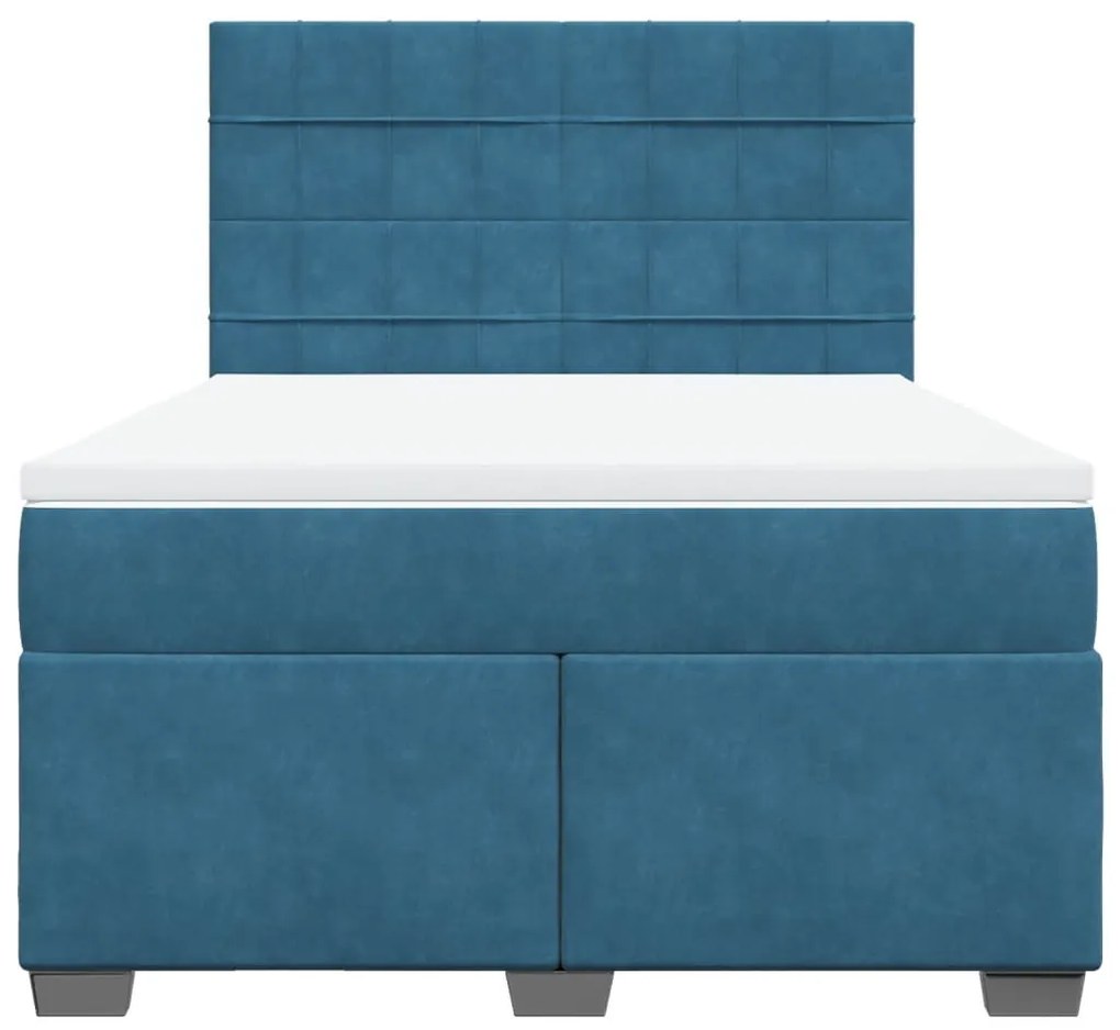 Cama boxspring com colchão 140x190 cm veludo azul