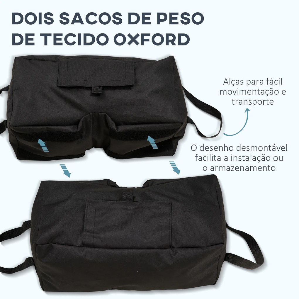 Conjunto de 2 Bolsas de Areia para Peso de Chapéu de Sol 50 kg Base para Chapéu de Sol com Pá e Alças 50x25x18 cm Preto