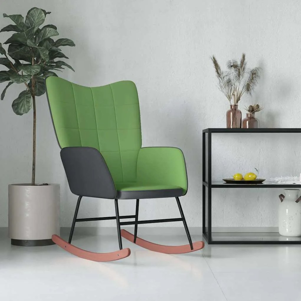 vidaXL Cadeira de baloiço PVC e veludo verde-claro