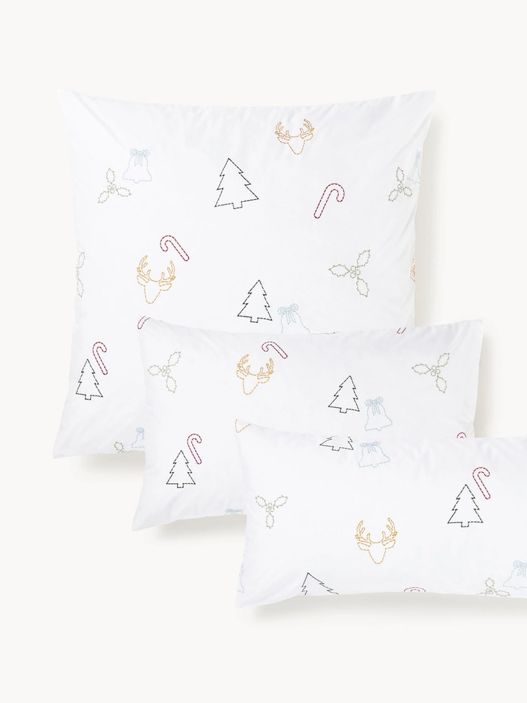Fronha de almofada em percal de algodão com bordado de Natal Elvien