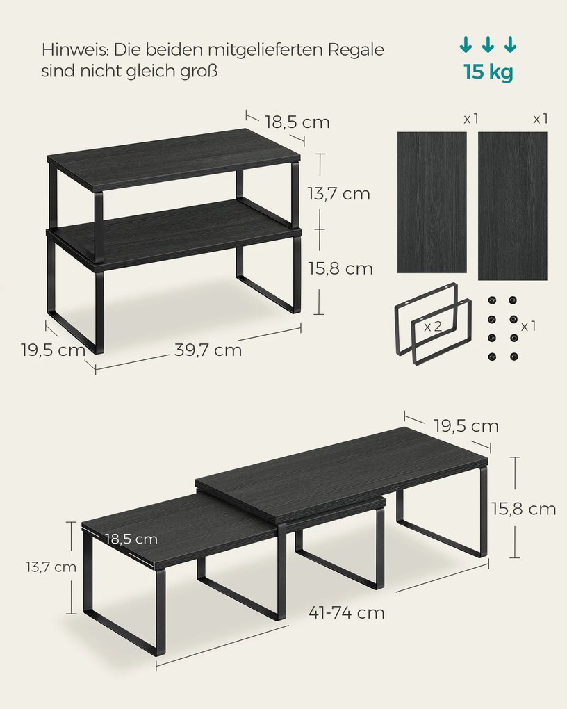 Conjunto de 4 prateleiras para cozinha expansíveis Preto