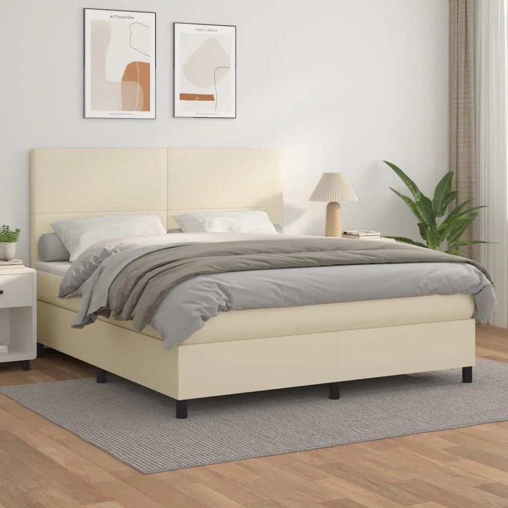 vidaXL Cama com molas/colchão 180x200 cm couro artificial cor creme