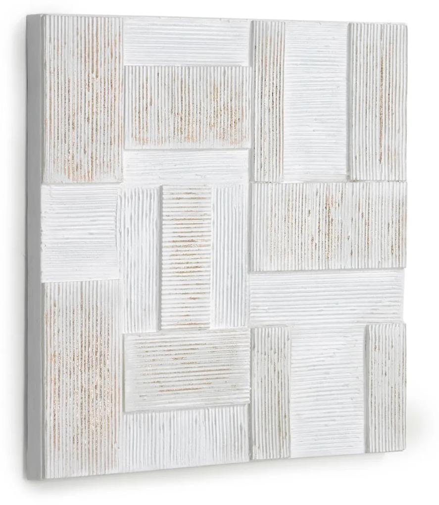 Kave Home - Tela Alvida com retângulos branco e dourado 50 x 50 cm