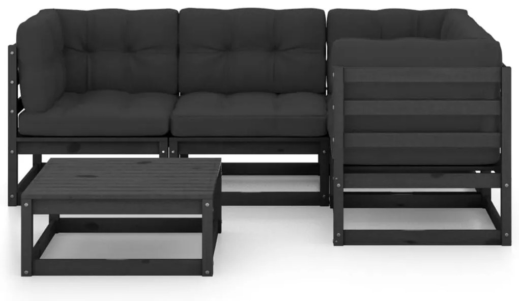 5 pcs conjunto longue de jardim c/ almofadões pinho maciço