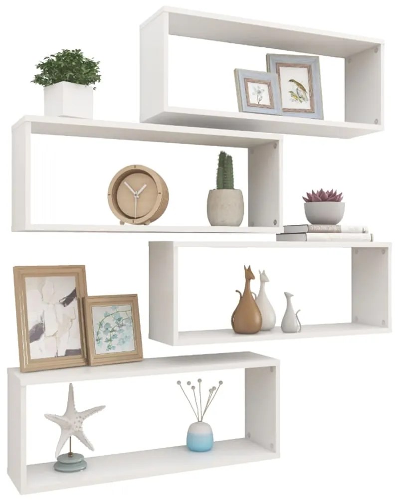 Prateleiras parede forma de cubo 4 pcs derivados madeira branco