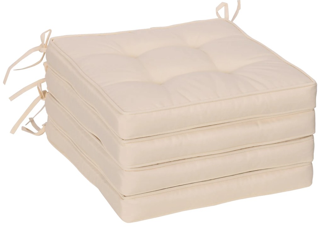 Outsunny Conjunto de Almofadas para Cadeiras de Jantar 42x42x5 cm Jogo de 4 Peças Almofadas para Cadeiras de Jardim Impermeáveis Creme