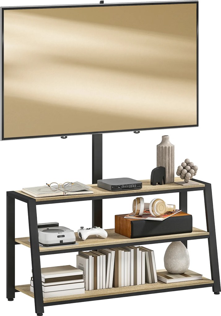 Móvel para televisão com suporte para televisores de 32 a 70 polegadas, prateleiras abertas, ângulo ajustável de 35°, 108 x 41 x 135 cm, efeito de mad