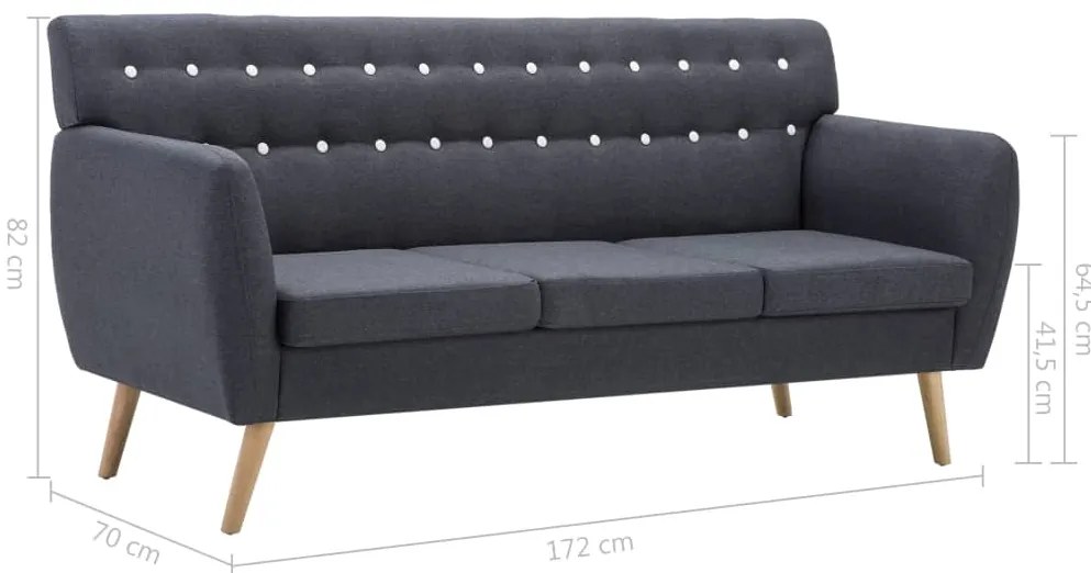 Sofá de 3 lugares estofos de tecido 172x70x82cm cinzento escuro