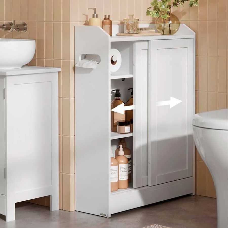 Armário de casa de banho estreito com prateleiras reguláveis 20 x 60 x 80 cm branco