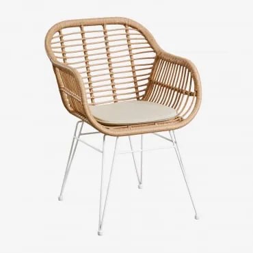 Cadeira De Jantar Com Braços Em Rattan Sintético Zole Branco & Beige Creme - Sklum