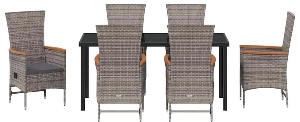 Cadeiras de Exterior 7 pcs Cinzento 160 x 80 x 73 cm Ratan PE