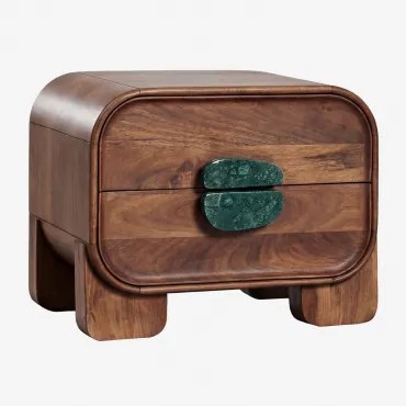 Mesinha De Cabeceira Retangular 50x35 Cm Em Madeira De Manga E Pedra Natural Kivalina Mármore Verde Udaipur - Madeira De Manga Escura - Sklum