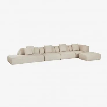 Sofá Modular De Canto Em 4 Peças Com Chaise Longue À Esquerda E Puff Estofado Cardea Bouclé Bege Creme - Sklum