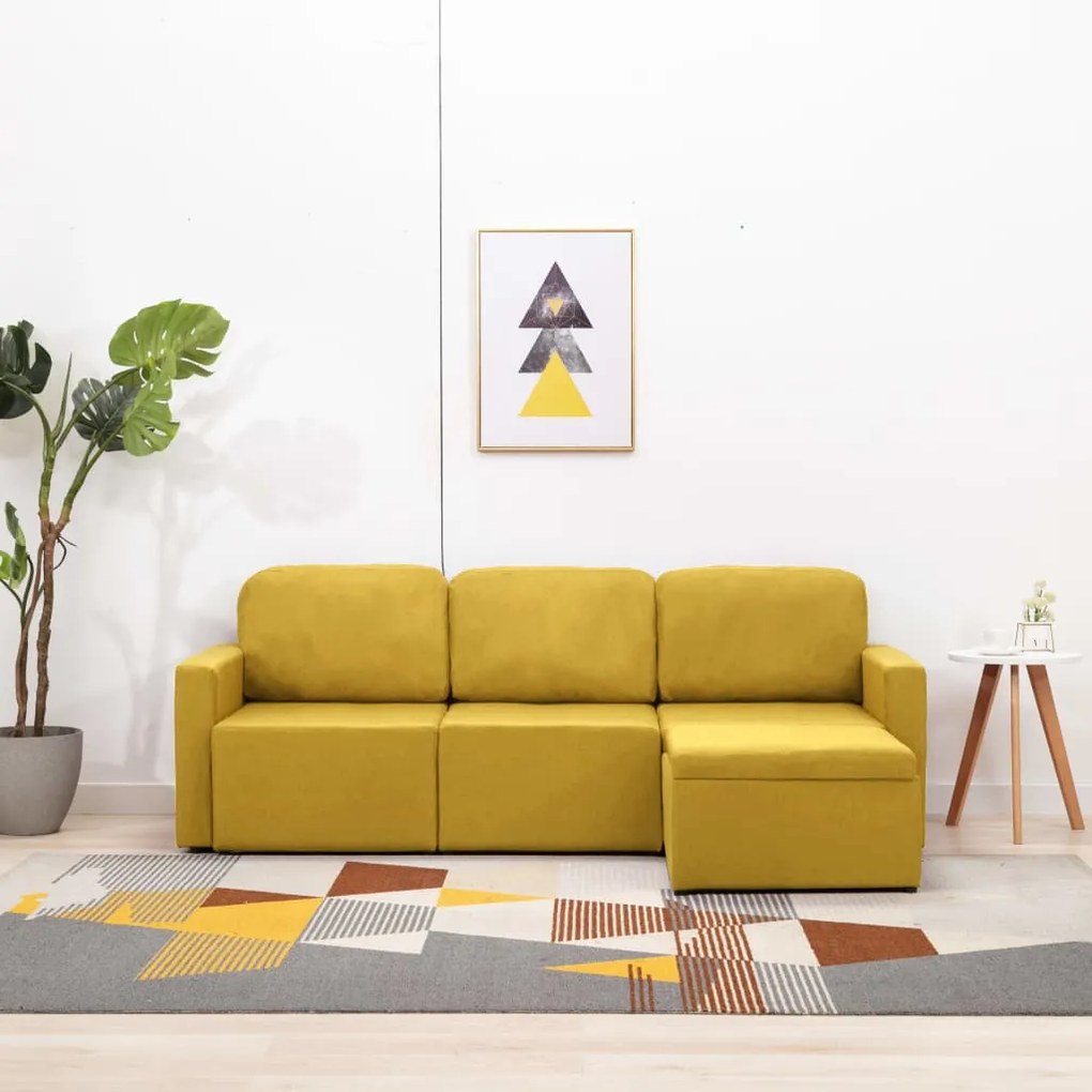 288789 vidaXL Sofá-cama modular de 3 lugares tecido amarelo
