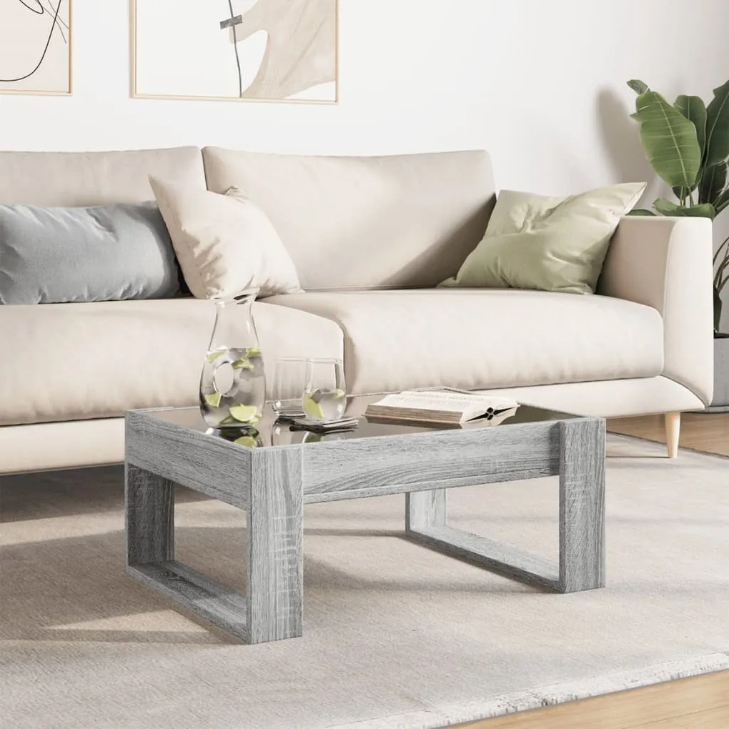 Mesa de centro luzes LED Infinity 70x53x30 cm cinzento sonoma