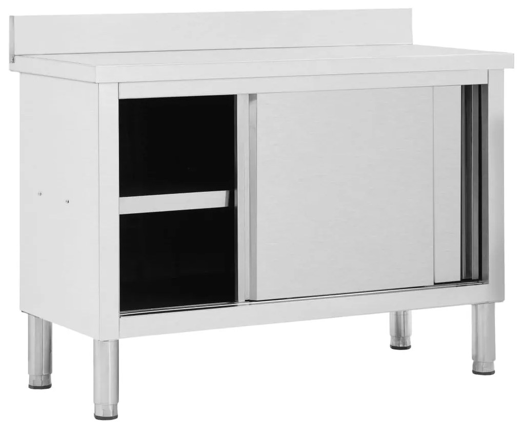 Mesa trabalho c/ portas correr 120x50x(95-97)cm aço inoxidável