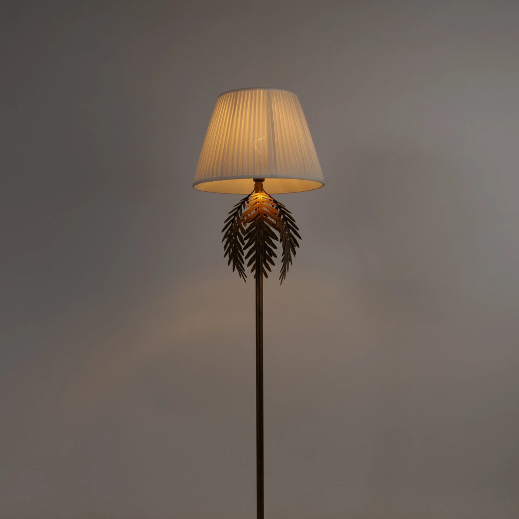 Candeeiro de pé vintage dourado abjaur plissado branco 45cm - BOTANICA Rústico