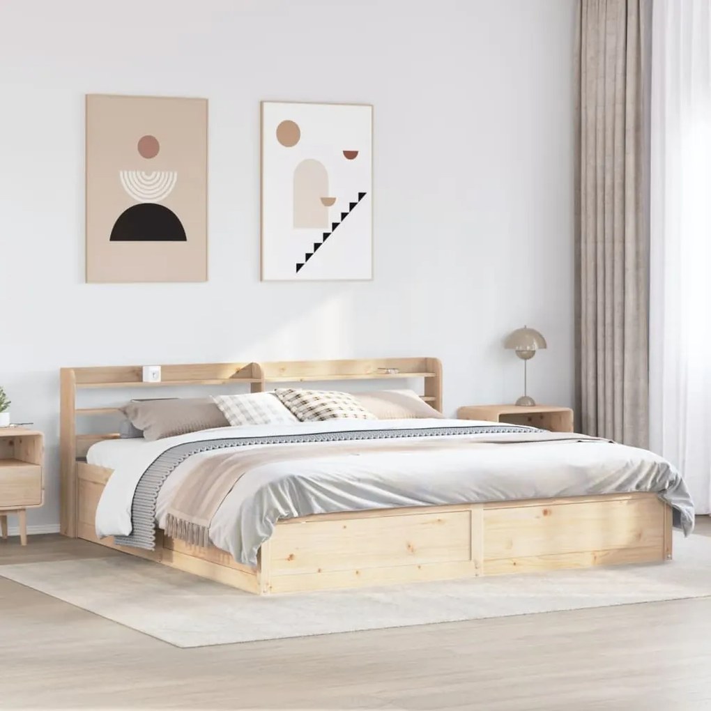Estrutura de cama com cabeceira 200x200 cm pinho maciço