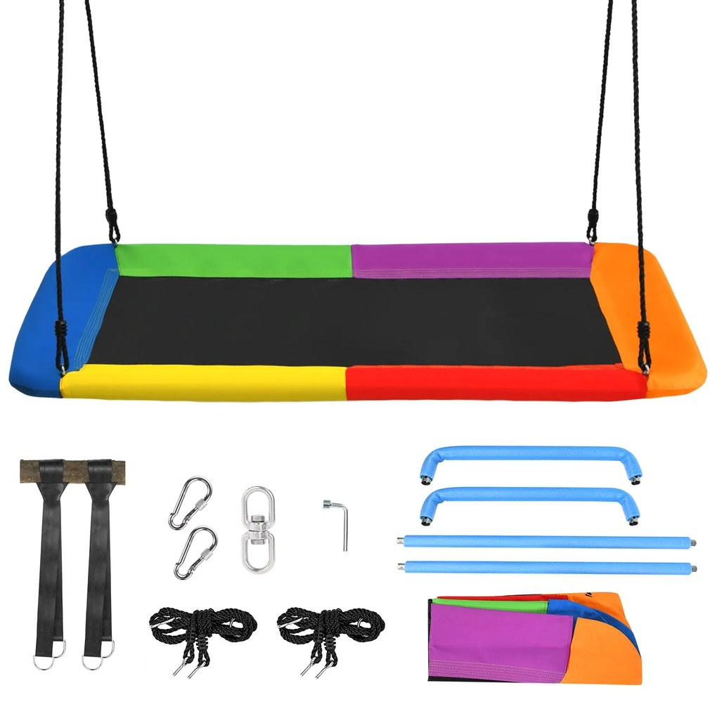 Conjunto de baloiço para crianças com cordas ajustáveis Estrutura de aço à prova de água para pátio de varanda interior e exterior  150 x 80 cm Colori