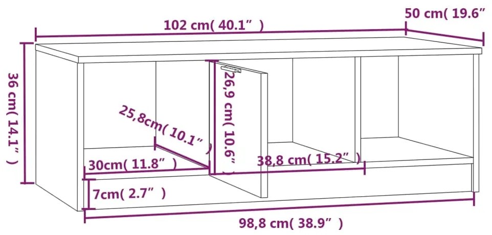 Mesa de centro 102x50x36 cm madeira processada branco/sonoma