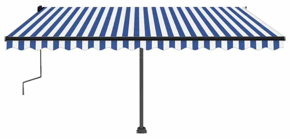 Toldo retrátil manual com LED 450x300 cm azul e branco