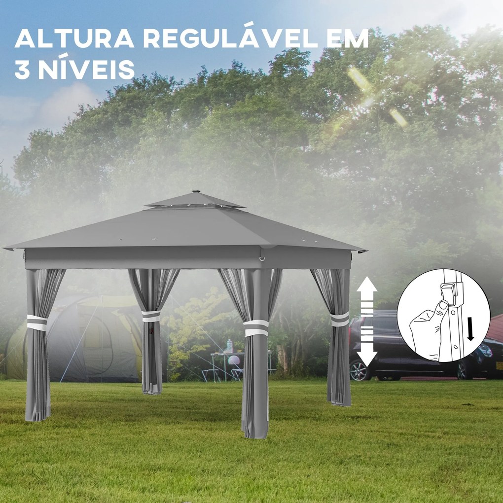 Outsunny Tenda Dobrável 336x336 cm Tenda de Jardim com Teto Duplo 4 Pa