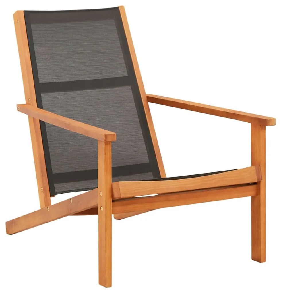48699 vidaXL Cadeira lounge de jardim eucalipto maciço e textilene preto