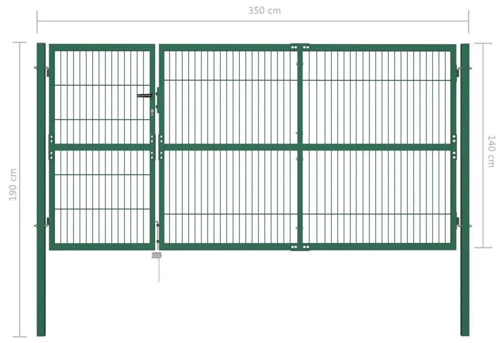 Portão para cerca de jardim com postes 350x140 cm aço verde