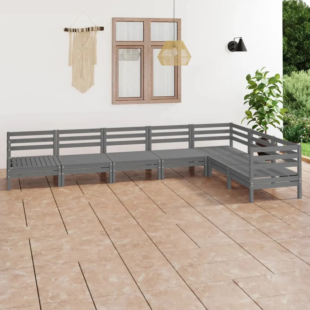 7 pcs conjunto lounge de jardim pinho maciço cinzento