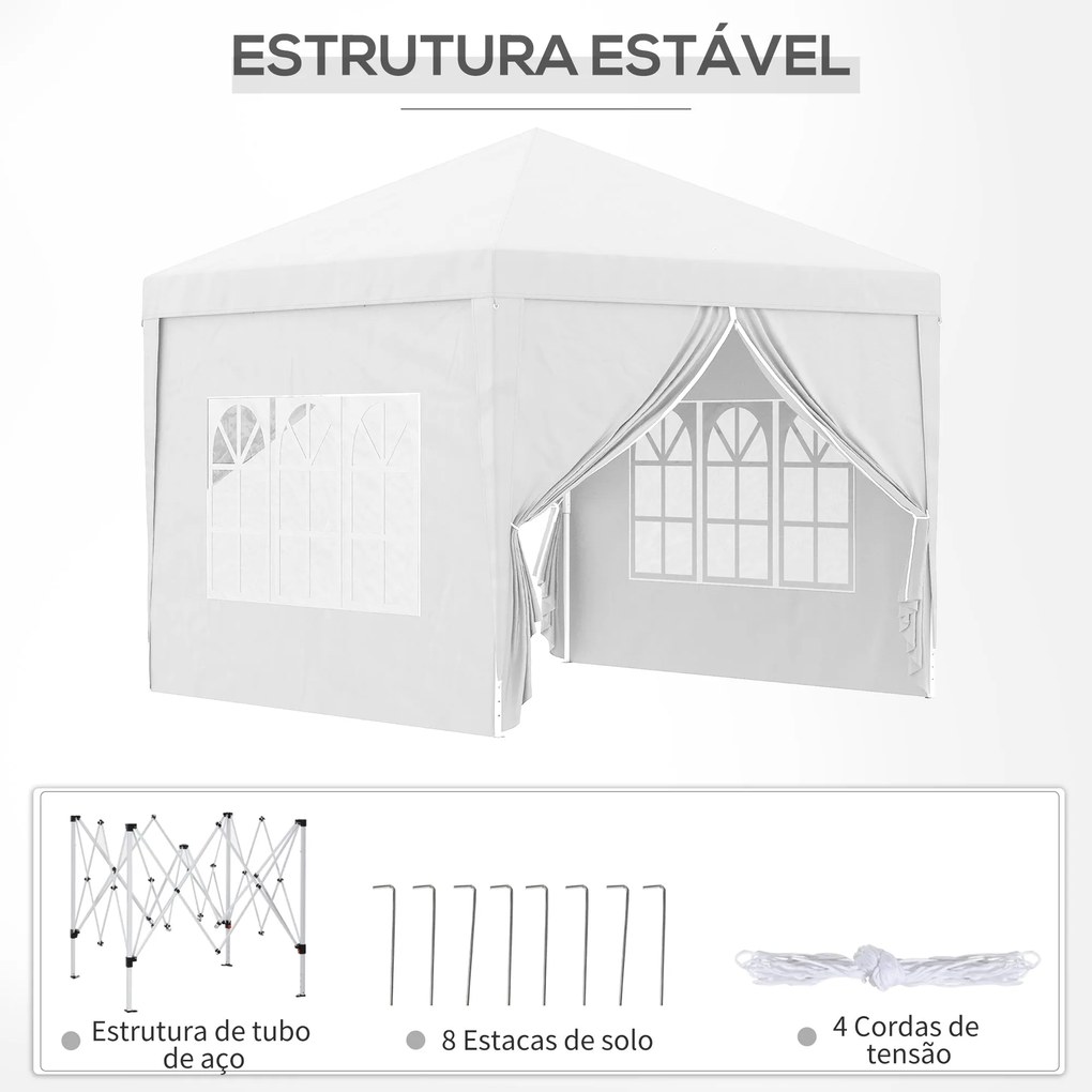 Tenda de Jardim com Paredes Laterais Amovíveis Janelas Porta com Zíper