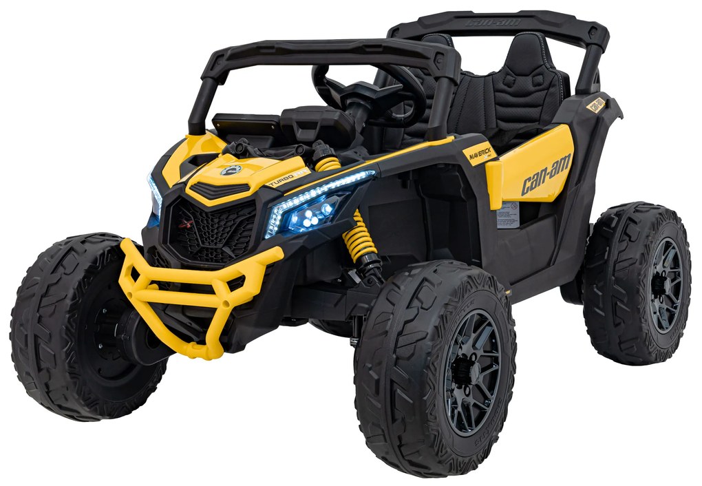 Carro elétrico para Crianças 24V 4x4 4 motores 200W ATV CAN-AM Maverick Rodas Espuma EVA, assento couro ecológico Carga até 30 kg Amarelo