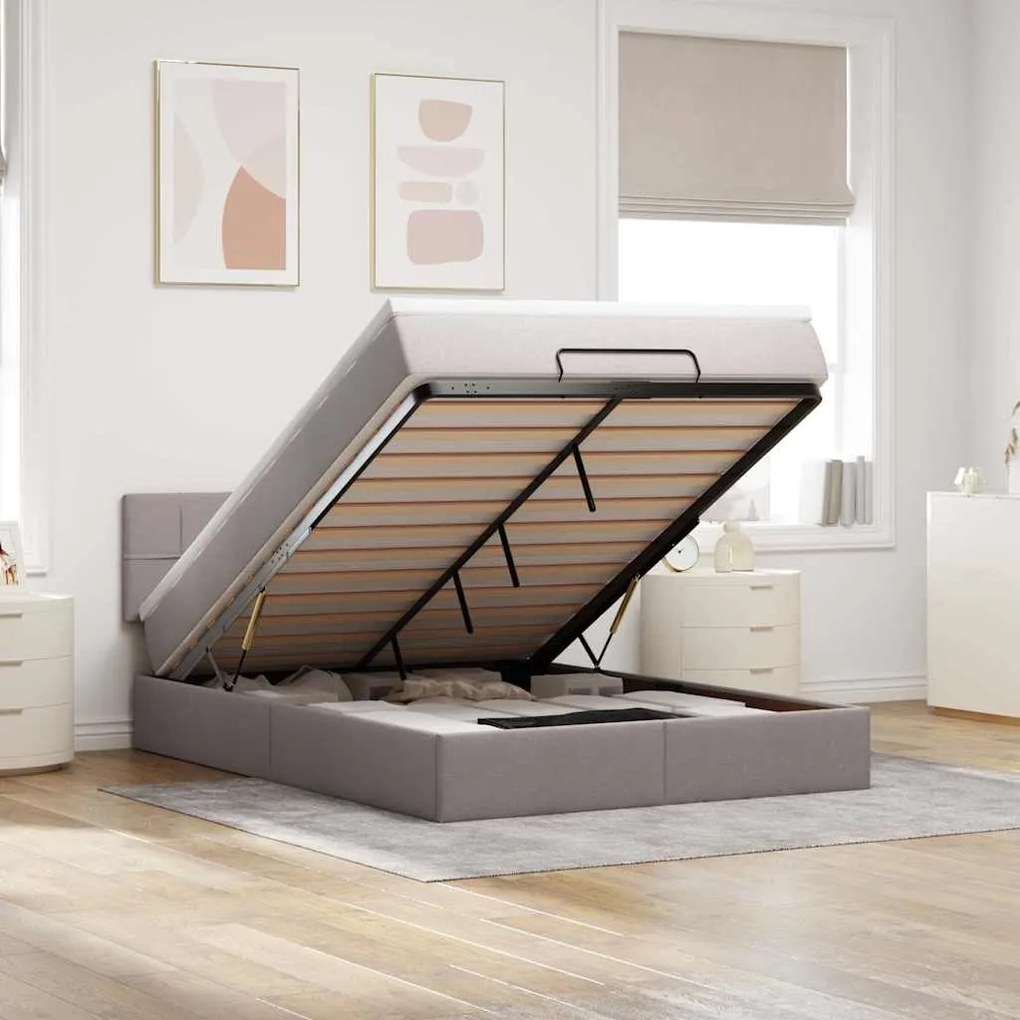 Cama otomana com colchão 140x200 cm tecido cinza