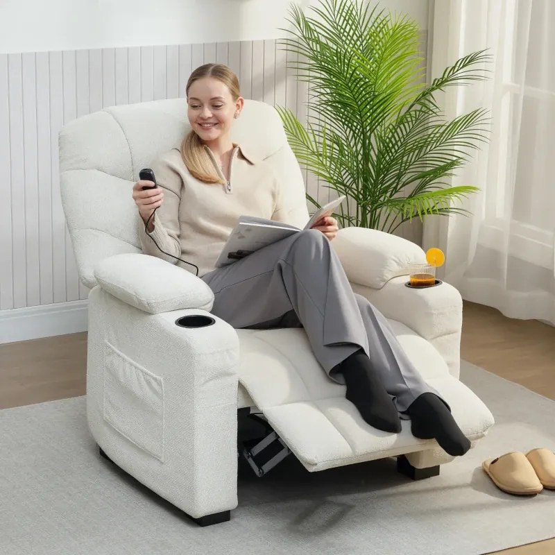 Poltrona Relax Reclinável Elétrica com Função Memória Apoio para Pés Controlo Remoto e Porta USB 94x90x105 cm Branco Creme