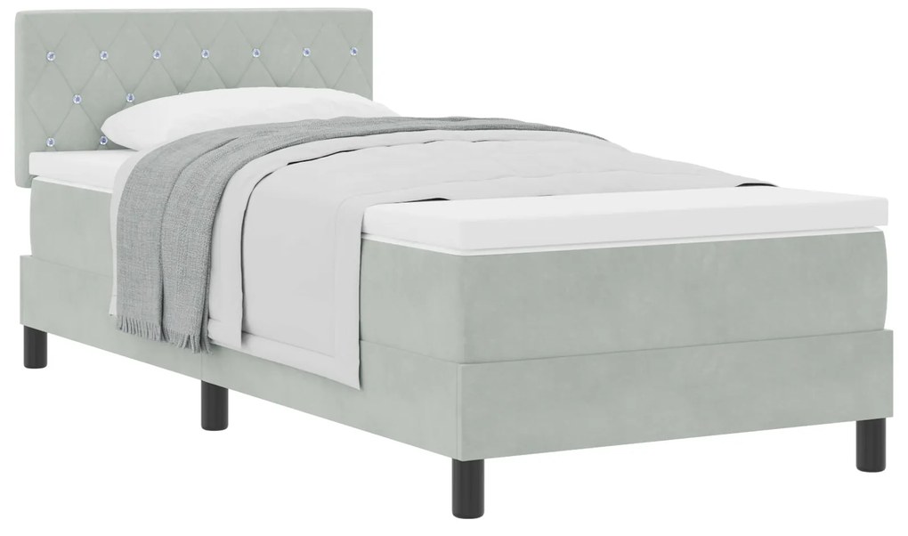 Cama Box com Colchão VidaXL Cinza Claro Solteiro Veludo