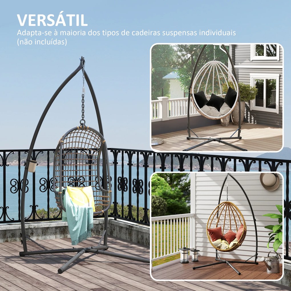 Suporte para Cadeira Suspensa com Estrutura de Aço e Suporte para Copos Suporte para Cadeira de Baloiço 105x105x215 cm Preto