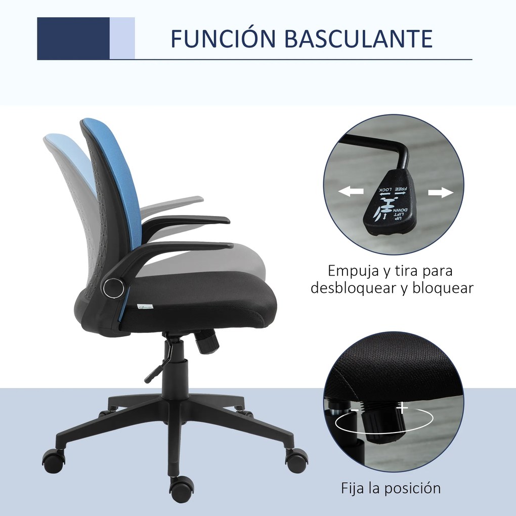 Vinsetto Cadeira de Escritório Ergonômica Cadeira de Escritório Giratória Ajustável com Apoio para os Braços Dobrável Suporte Lombar e Encosto Transpirável 57x61x93-102cm Azul